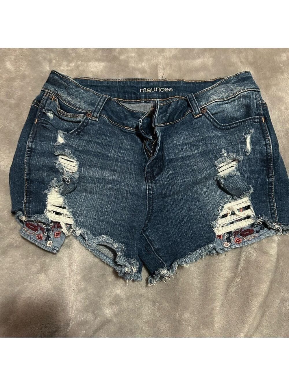 Maurices Dark Blue Ripped Jean Shorts